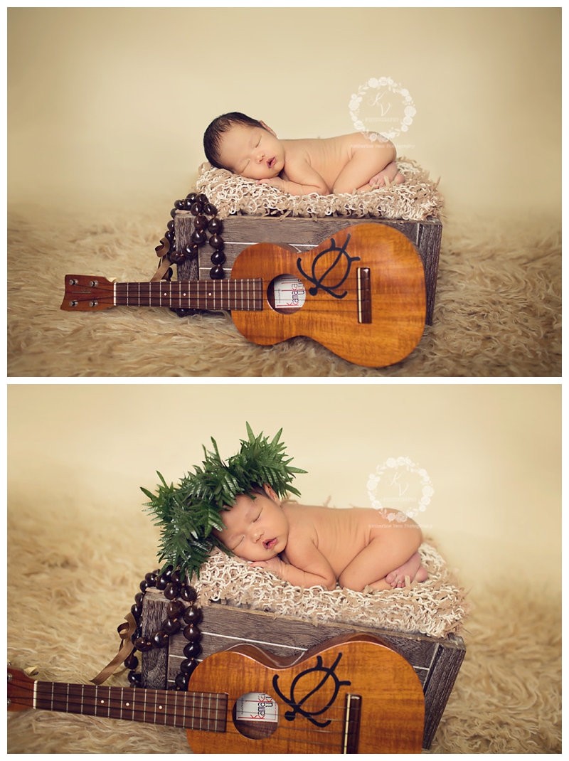 hawaiin newborn with ukulele 