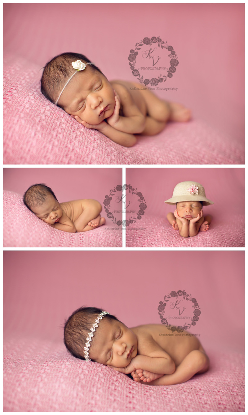 baby girl, newborn posed on pink