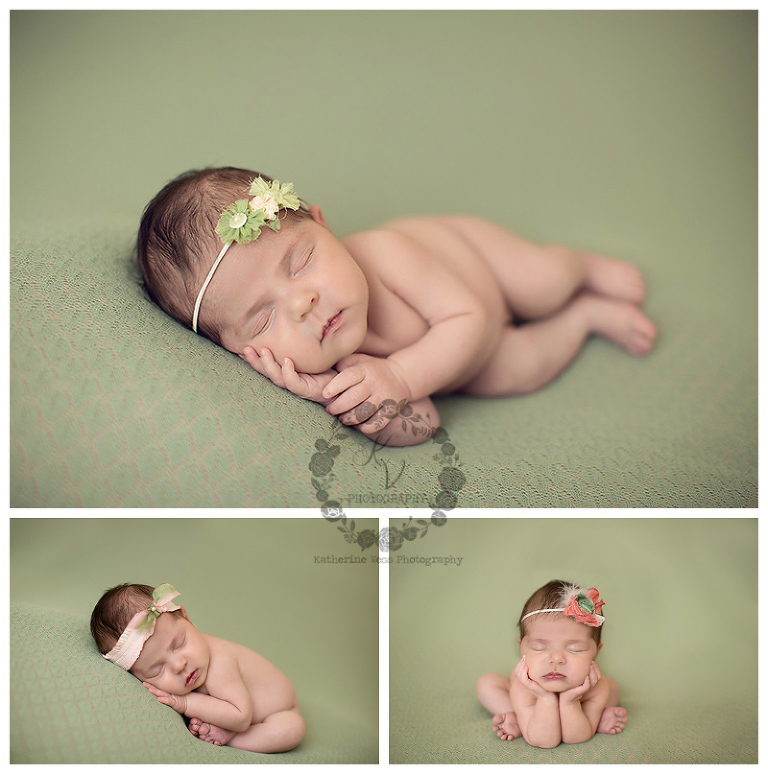 newborn baby girl on sage green