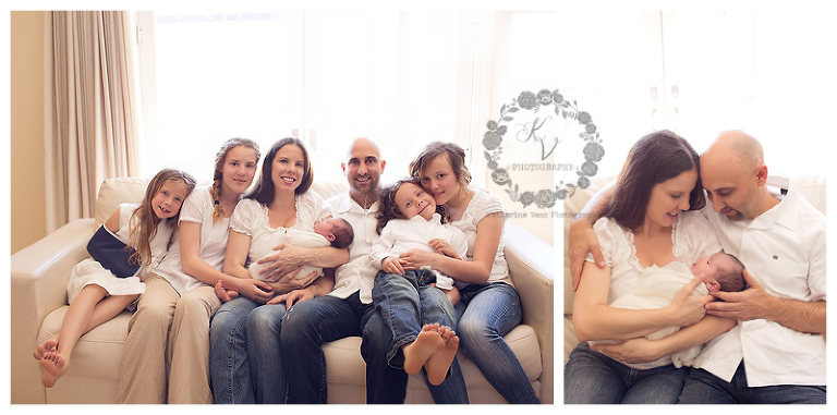 family with newborn baby on couch, lifestyle photographer