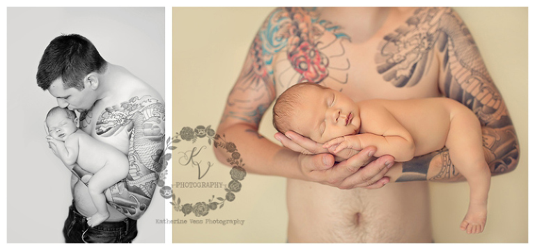 baby boy in daddy's tattooed arms