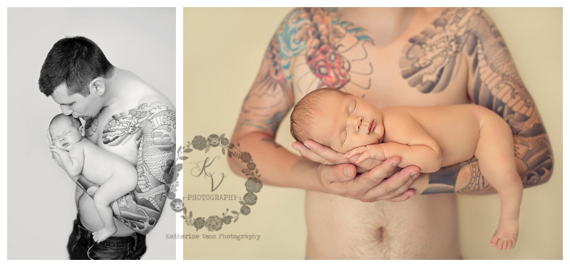 baby boy in daddy's tattooed arms