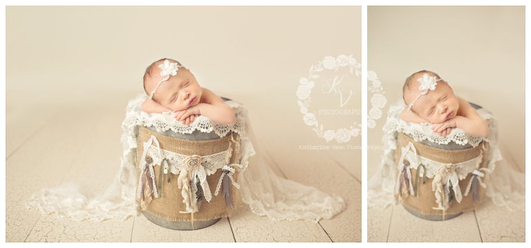 newborn in shabby chic bucket