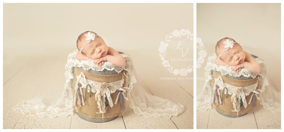 newborn in shabby chic bucket