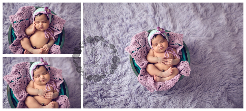 newborn girl on lavender and teal