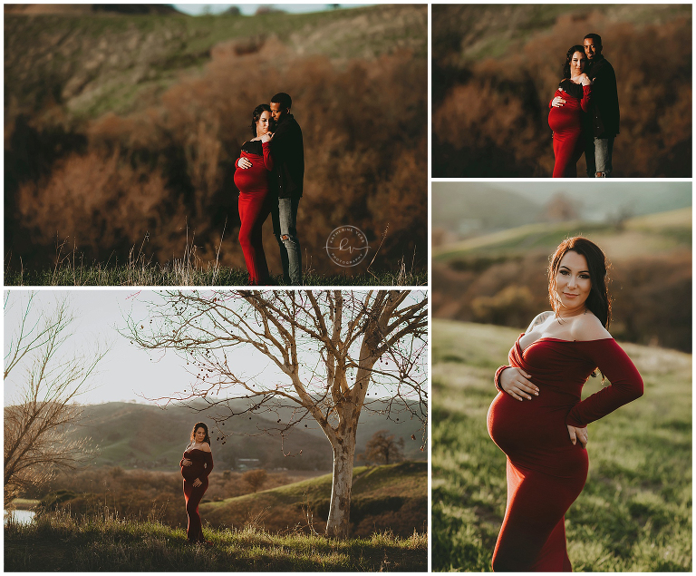 warm outdoor maroon dress maternity image