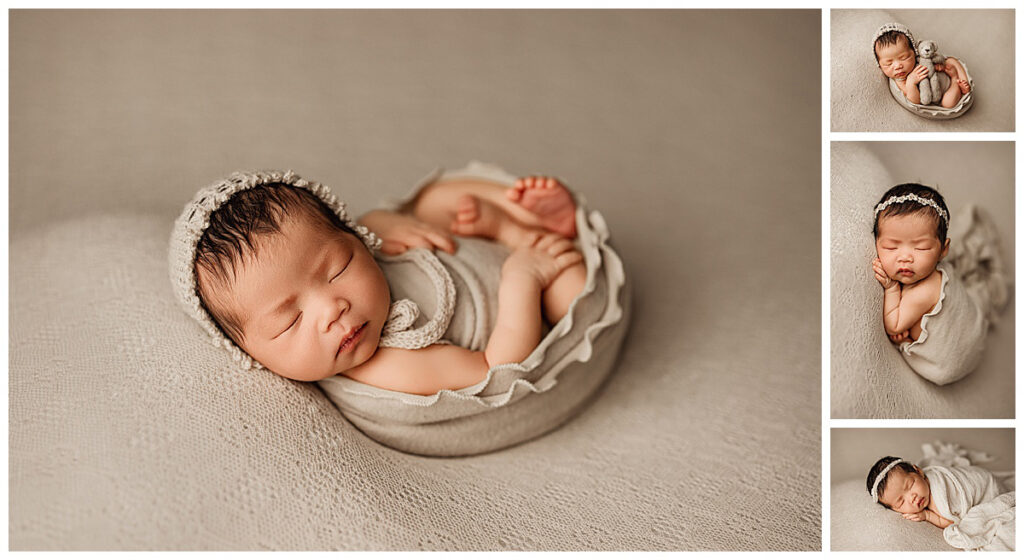 neutral wrapped baby girl, simple and timeless